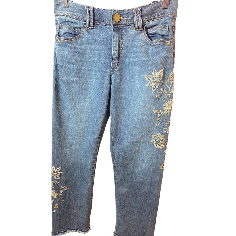 Democracy Ab Solution Embroidered Raw Hem Straight Leg Jeans Blue Womens 10 - Picture 6 of 8